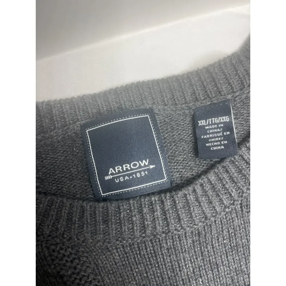 Arrow Sweater Mens 2XL Crewneck Cotton Pullover Grey
